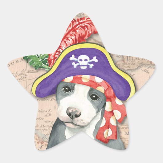 Pit Bull Terrier Pirate Ster Sticker (Voorkant)