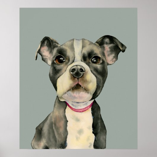 Pit Bull Terrier Puppy Dog Waterverf Art Poster (Voorkant)