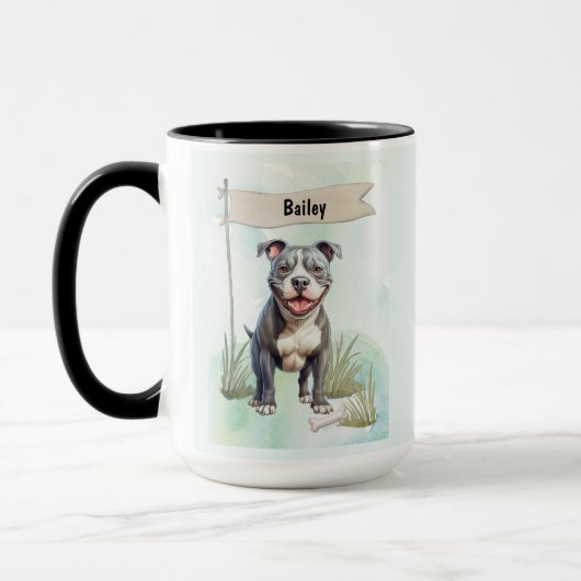 Pit Bull Terrier Watercolor Personalized Dog Mok (Links)