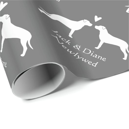 Pit Bull Terriers bruiloft met aangepaste tekst Cadeaupapier (Rol Hoek)