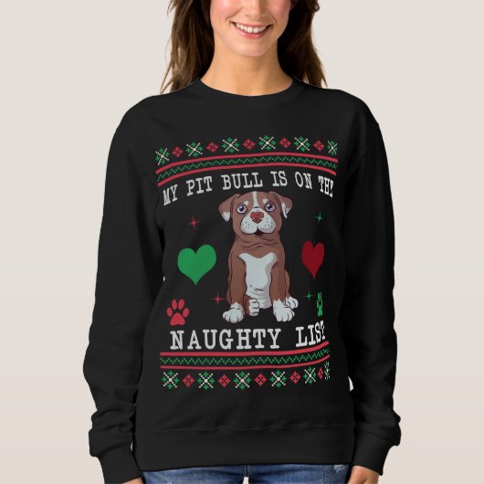 Pit Bull Ugly kerstSweater Naughty List Trui (Voorkant)