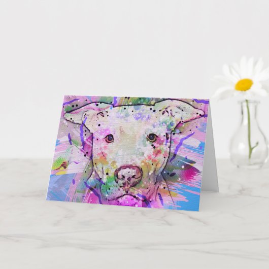 Pit Bull Waterverf Art Kaart (Kleine Plant)
