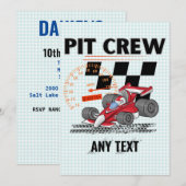 Pit Crew Birthday Party Theme Race Cars Kaart (Voorkant / Achterkant)
