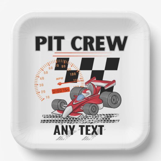 Pit Crew Birthday Party Theme Race Cars Papieren Bordje (Voorkant)