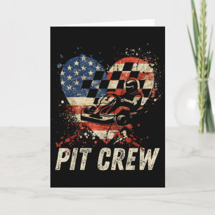 Pit Crew Geruite Auto Racing Hart Usa Vlag Familie Kaart