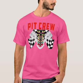 Pit Crew met Racing Flag Racing Tree and Pistons T-shirt