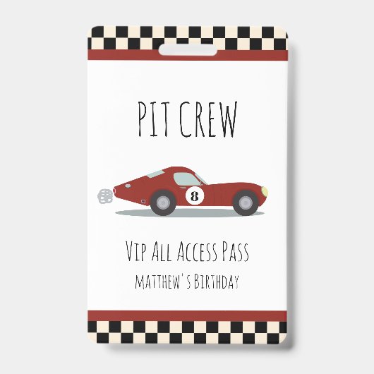 Pit crew Race Auto Verjaardagsfeestje Pit Crew VIP Badge (Voorzijde)