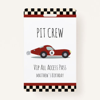 Pit crew Race Auto Verjaardagsfeestje Pit Crew VIP Badge