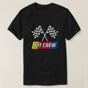 Pit Crew Racing Geruite Vlag Vet Kleurrijk Grafisc T-shirt