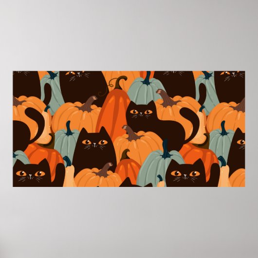 Pit naadloos patroon met zwarte katten en pompoene poster (Voorkant)
