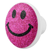 Pit-roze faux glitter Happy face Keramische Knop (Rechts)