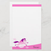 Pit roze paard met vleugels gepersonaliseerde naam briefpapier (Voorkant / Achterkant)