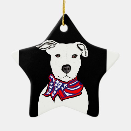 Pit-stier met Amerikaanse vlag bandana met Kerstmi Keramisch Ornament (Voorkant)