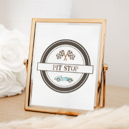 Pit Stop Blauw Race Car Sign Poster