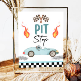 Pit Stop Blauwe Race Auto Twee Snelle Jongen Verja Poster