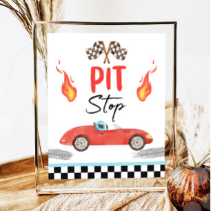 Pit Stop Blauwe Race Auto Twee Snelle Jongen Verja Poster