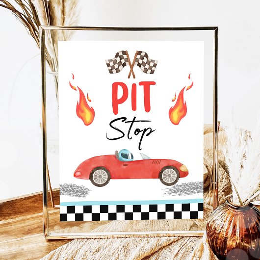 Pit Stop Blauwe Race Auto Twee Snelle Jongen Verja Poster