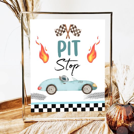 Pit Stop Blauwe Race Auto Twee Snelle Jongen Verja Poster