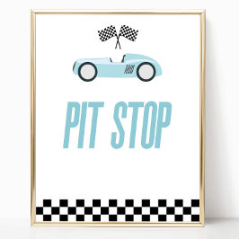 Pit Stop Blauwe Vlam Race Auto Party Tafelbord Poster