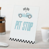 Pit Stop Blue Flame Race Car Party Table Reclamebord Met Voetstuk (Insitu)