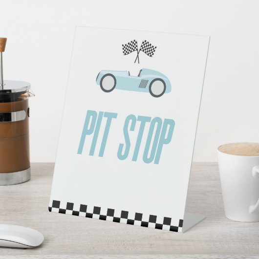 Pit Stop Blue Flame Race Car Party Table Reclamebord Met Voetstuk (Insitu)