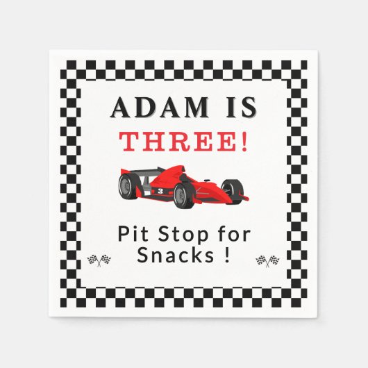 Pit Stop for Snacks – 3rd Race Car Birthday Napkin Servet (Voorkant)