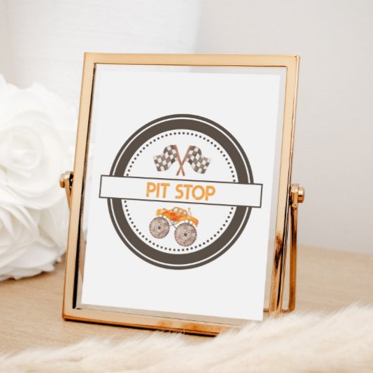 Pit Stop Monster Trucks Verjaardagsteken Poster