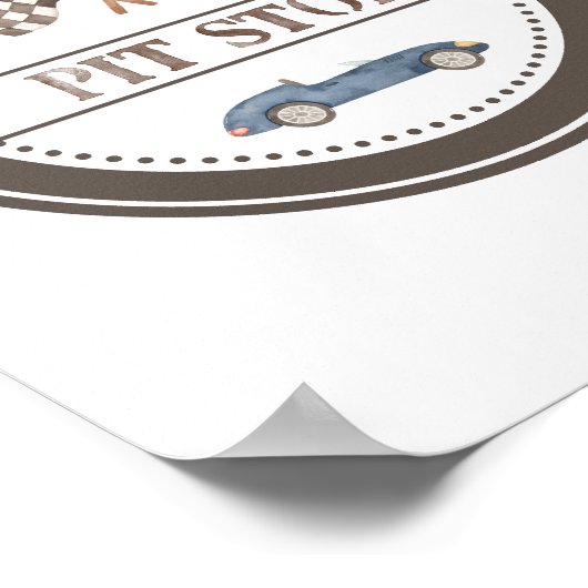 Pit Stop Navy Blue Race Car Sign Poster (Hoek)