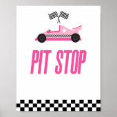 Pit Stop Pink Flame Race Auto Party Tafelbord Poster (Voorkant)