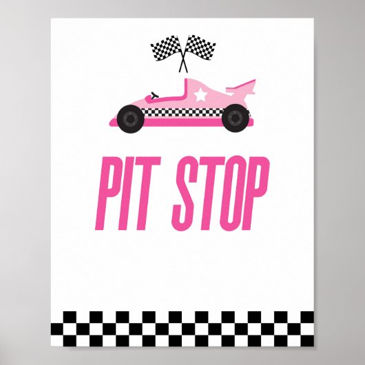 Pit Stop Pink Flame Race Auto Party Tafelbord Poster (Voorkant)