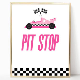 Pit Stop Pink Flame Race Auto Party Tafelbord Poster