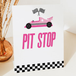 Pit Stop Pink Flame Race Car Party Tafel Reclamebord Met Voetstuk