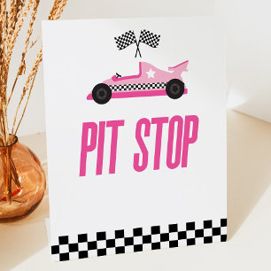Pit Stop Pink Flame Race Car Party Tafel Reclamebord Met Voetstuk
