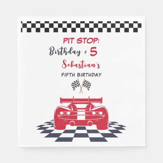 Pit stop race kinderen verjaardag servet (Voorkant)