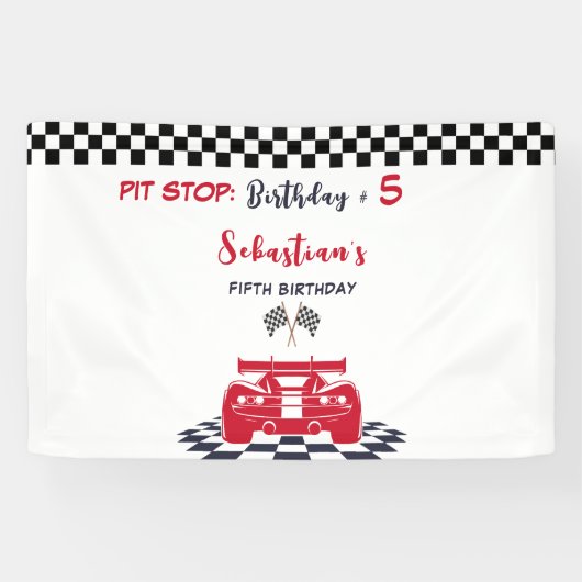 Pit stop race kinderen verjaardag spandoek (Horizontaal)