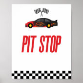 Pit Stop Red Flame Race Auto Party Tafelbord Poster (Voorkant)