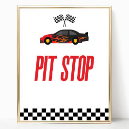 Pit Stop Red Flame Race Auto Party Tafelbord Poster