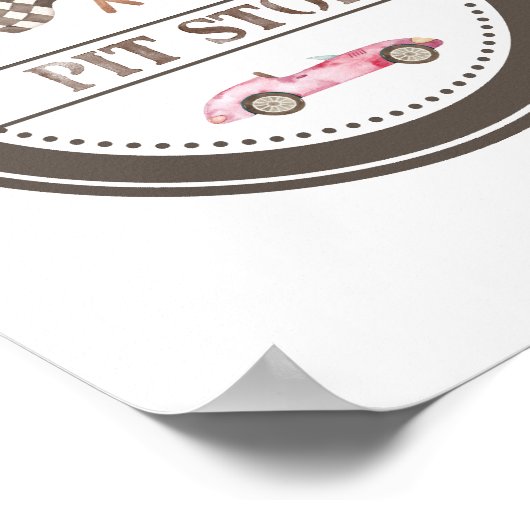 Pit Stop Roze Race Car Sign Poster (Hoek)