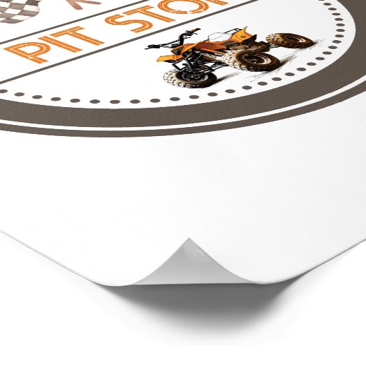 Pit Stop Sinaasappel Quad Bike Verjaardagsteken Poster (Hoek)