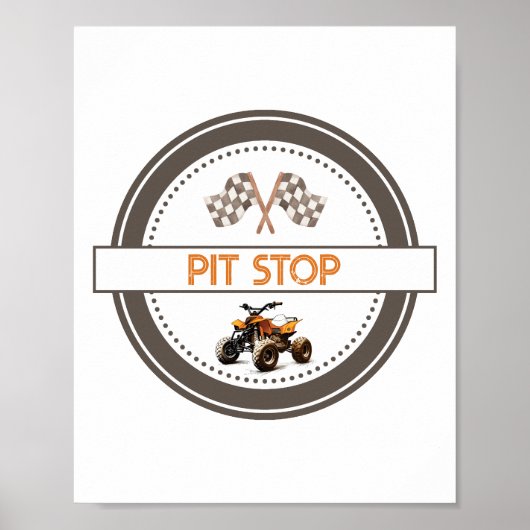 Pit Stop Sinaasappel Quad Bike Verjaardagsteken Poster (Voorkant)