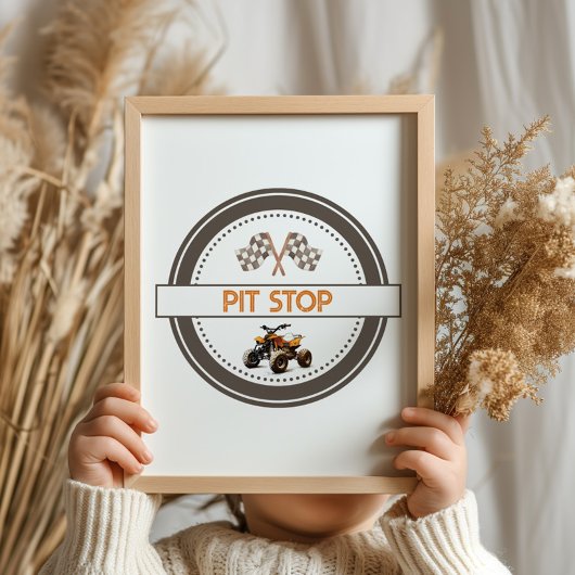 Pit Stop Sinaasappel Quad Bike Verjaardagsteken Poster