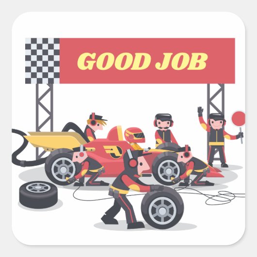 Pit stop sticker, good job sticker, autosticker vierkante sticker (Voorkant)
