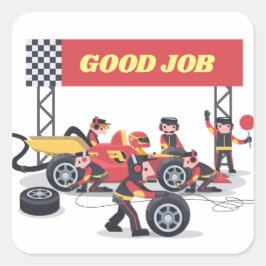 Pit stop sticker, good job sticker, autosticker vierkante sticker