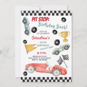 Pit stop: verjaardagsfeest, raceauto voor kinderen kaart (Voorkant)