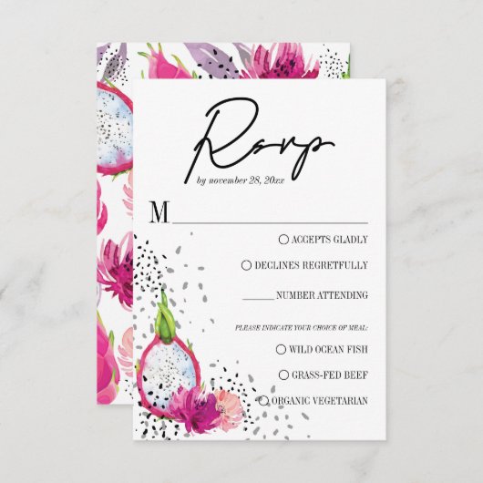 Pitaya Dragon Fruit Elegant Wedding RSVP Kaartje (Voorkant / Achterkant)