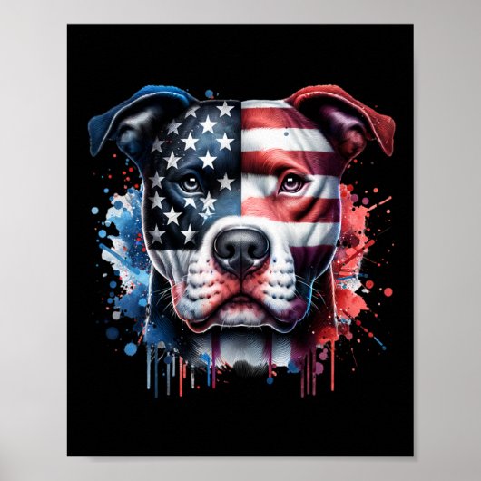 Pitbull 4 juli Amerikaanse vlag Gles Patriotic D Poster (Voorkant)