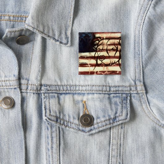 Pitbull American Vierkante Button 5,1 Cm (In situ)