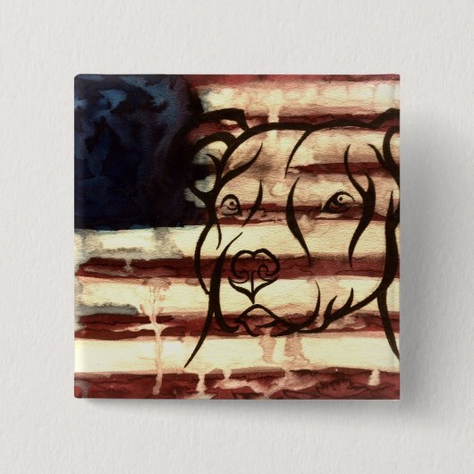 Pitbull American Vierkante Button 5,1 Cm (Voorkant)