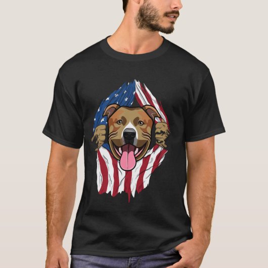 Pitbull Amerikaanse vlag T-shirt (Voorkant)