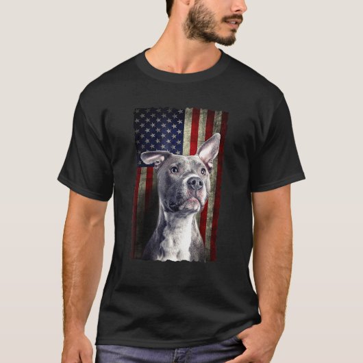 Pitbull Amerikaanse vlag USA Patriottische Hond T-shirt (Voorkant)